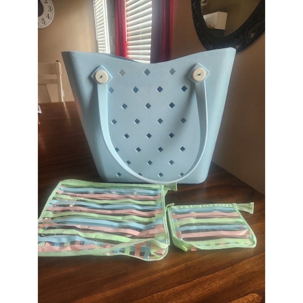 Aldi Crane XL "Haul It All" tote bag Rubber Beach bag Light Blue with 2 zip bags